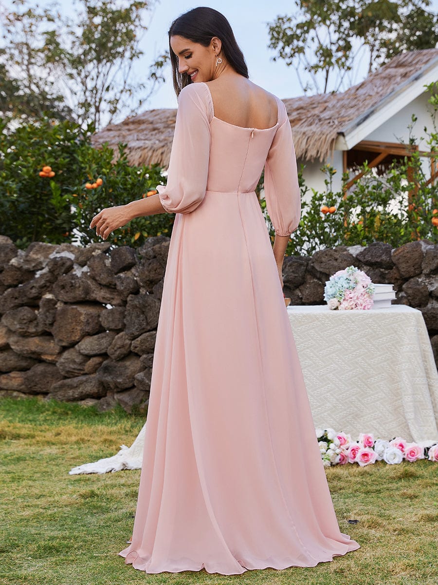 Modern Chic Off-Shoulder Chiffon Bridesmaid Gown with High Slit and Long Sleeves