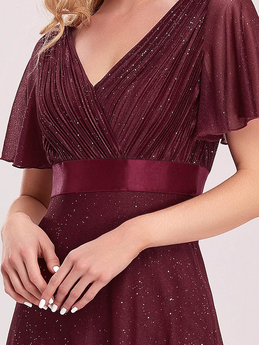 Moonlit V-Neck Ruffle Sleeved Evening Dress