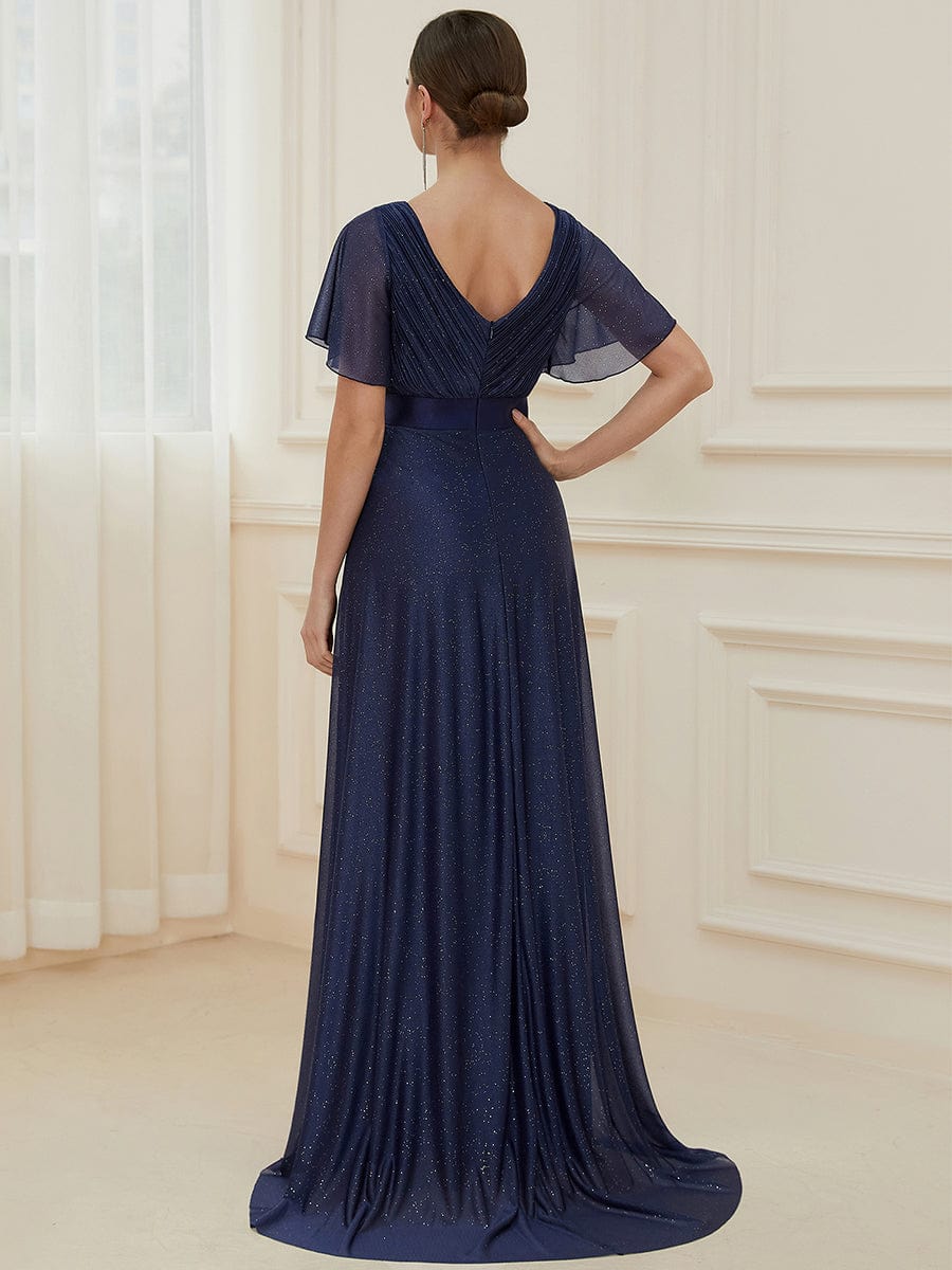 Moonlit V-Neck Ruffle Sleeved Evening Dress