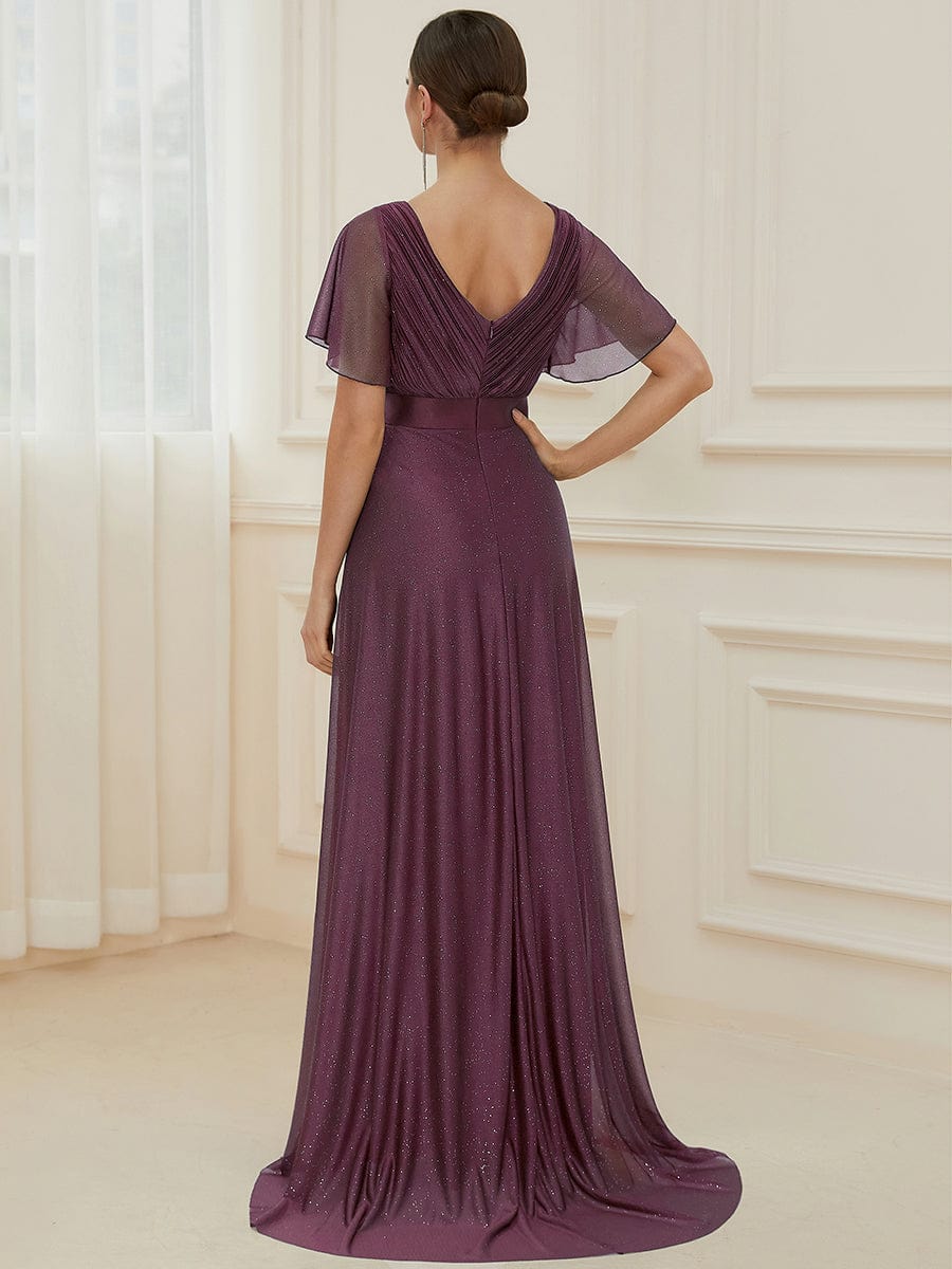 Moonlit V-Neck Ruffle Sleeved Evening Dress