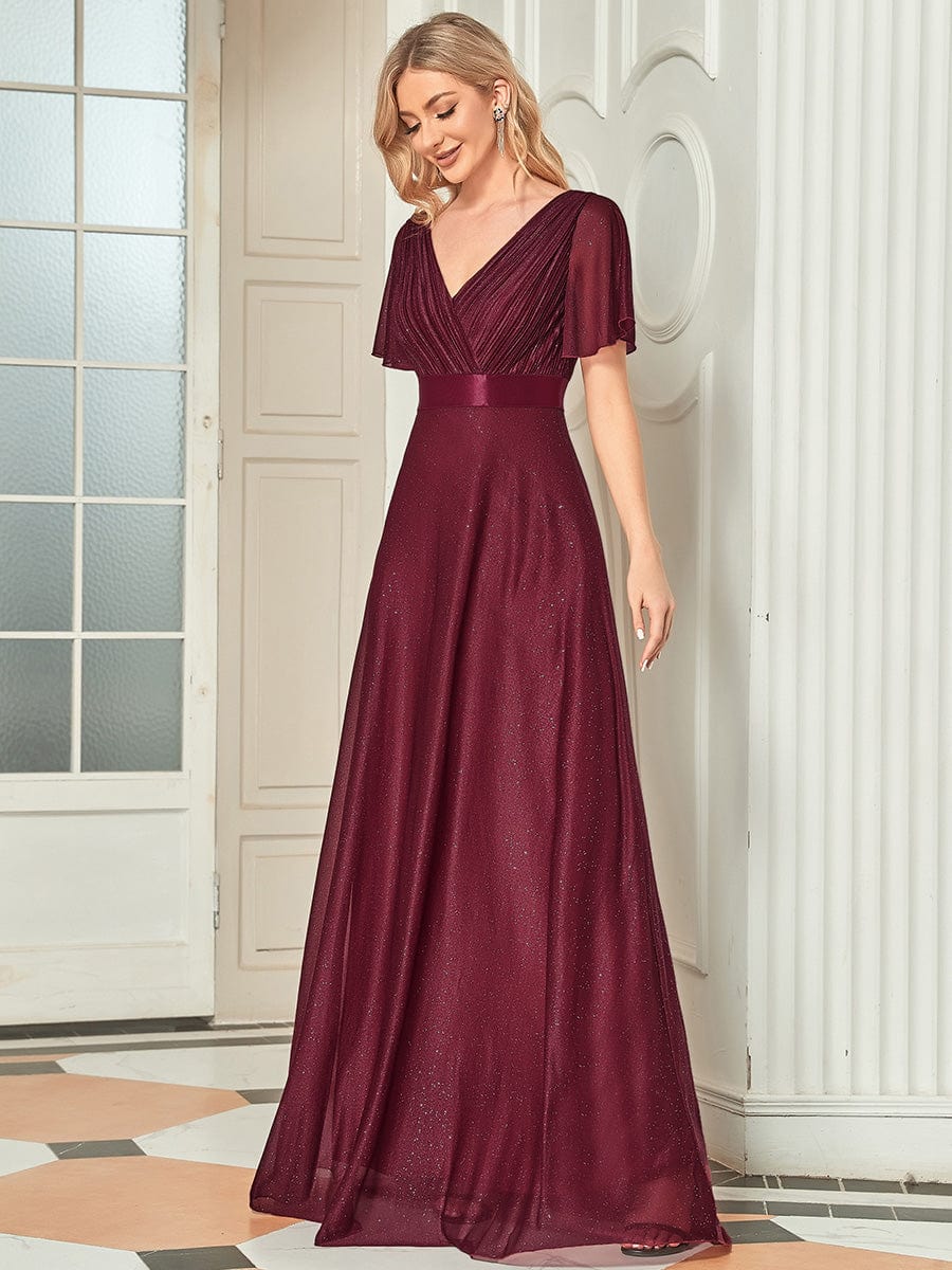 Moonlit V-Neck Ruffle Sleeved Evening Dress