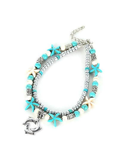 Blue Vintage Tree Print Anklet for Women