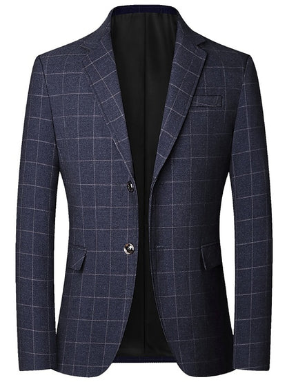 Classic Men's Plaid Lapel Blazer with Warm Long Sleeves