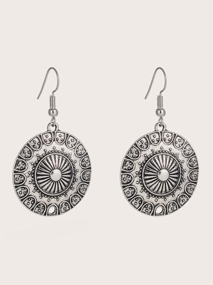 1pair Tribal Round Drop Earrings AJY2108161112COP Gray / One Size