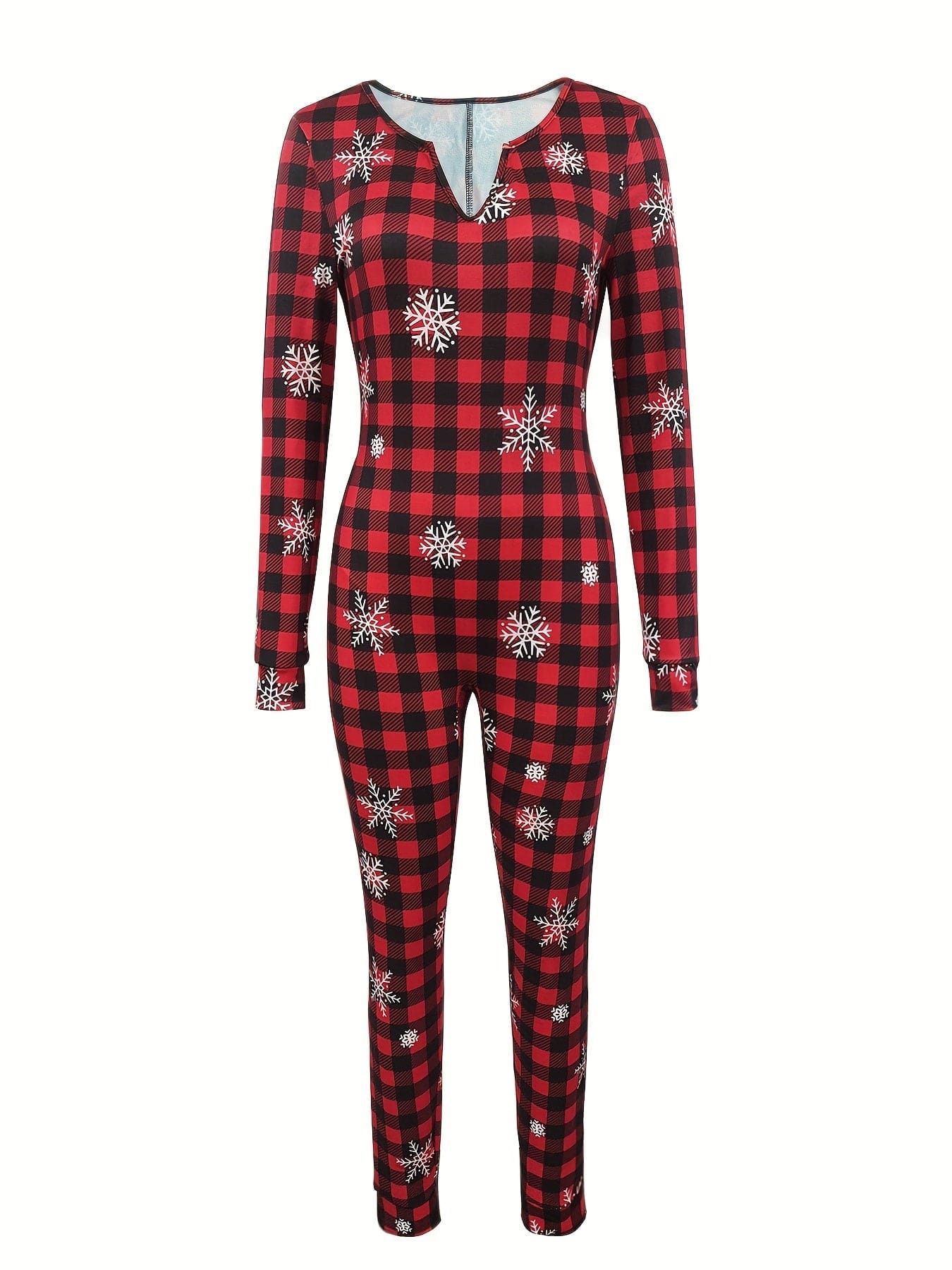 Plaid Snowflake Notched Neck Jumpsuit a Casual Chic Choice