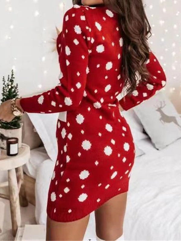 Casual Christmas Print Long Sleeve Dress
