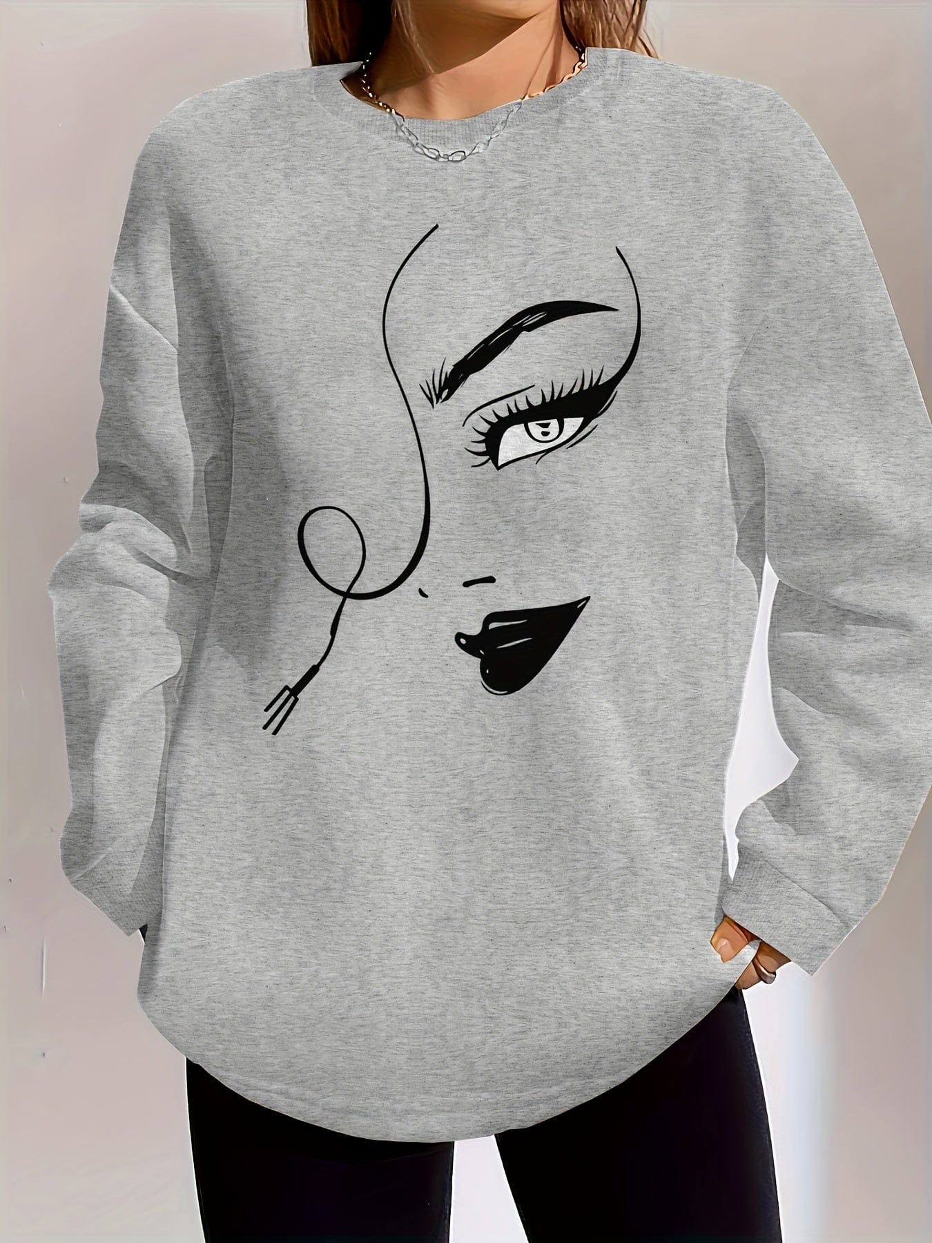 Casual Graphic Print Long Sleeve Crew Neck Pullover Hoodie