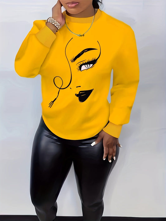 Casual Graphic Print Long Sleeve Crew Neck Pullover Hoodie HOO231012032YELS(4) Yellow / S(4)