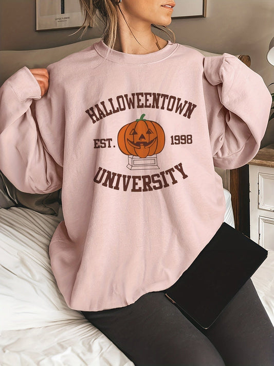 Casual Halloween Pumpkin Print Long Sleeve Crew Neck Hoodie HOO231012037PINS(4) Pink / S(4)