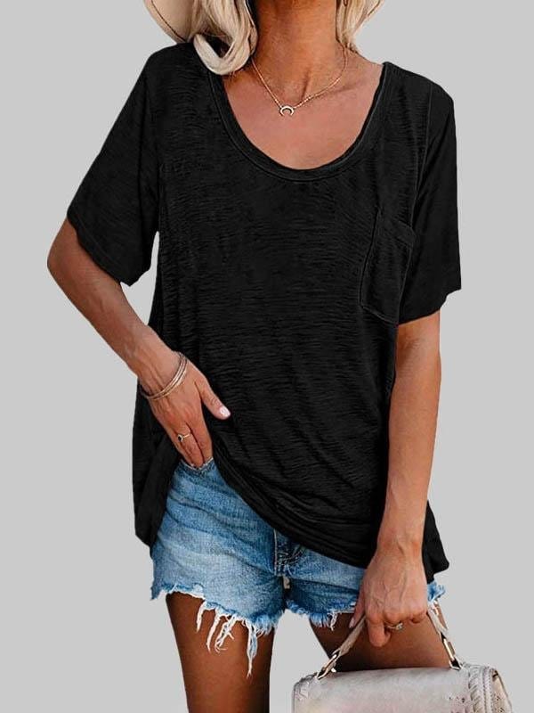 Casual Solid Color Mid-sleeved T-shirt TSH2106030019BLAS Black / 2 (S)