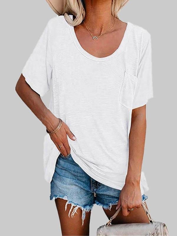 Casual Solid Color Mid-sleeved T-shirt TSH2106030019WHIS White / 2 (S)