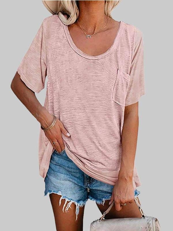 Casual Solid Color Mid-sleeved T-shirt TSH2106030019PINS Pink / 2 (S)
