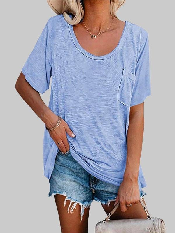 Casual Solid Color Mid-sleeved T-shirt TSH2106030019BLUS Blue / 2 (S)