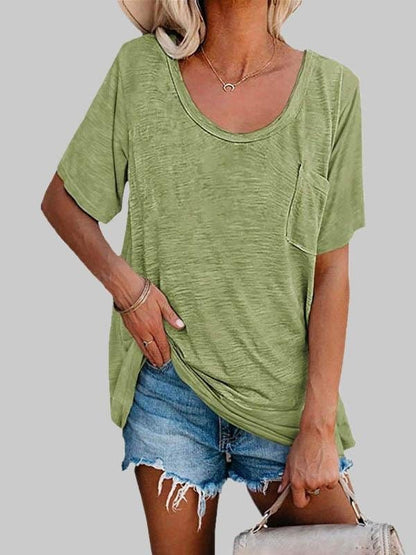 Casual Solid Color Mid-sleeved T-shirt TSH2106030019GRES Green / 2 (S)