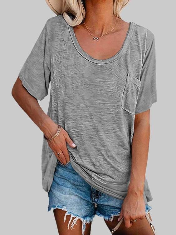 Casual Solid Color Mid-sleeved T-shirt TSH2106030019GRAS Gray / 2 (S)