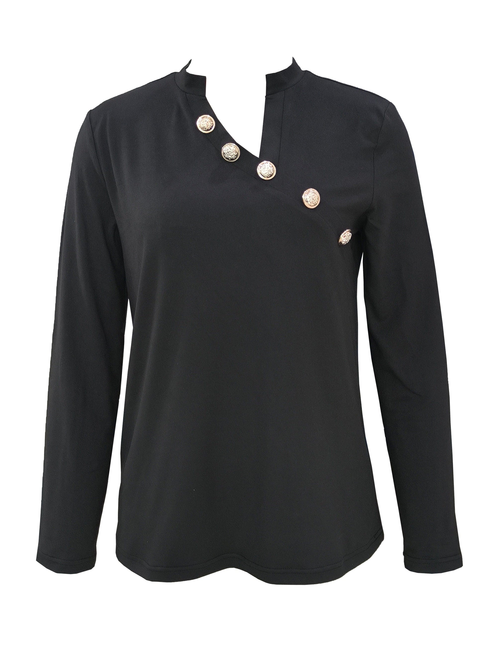 Casual Solid Stylish Button Asymmetrical Neck Long Sleeve Blouse
