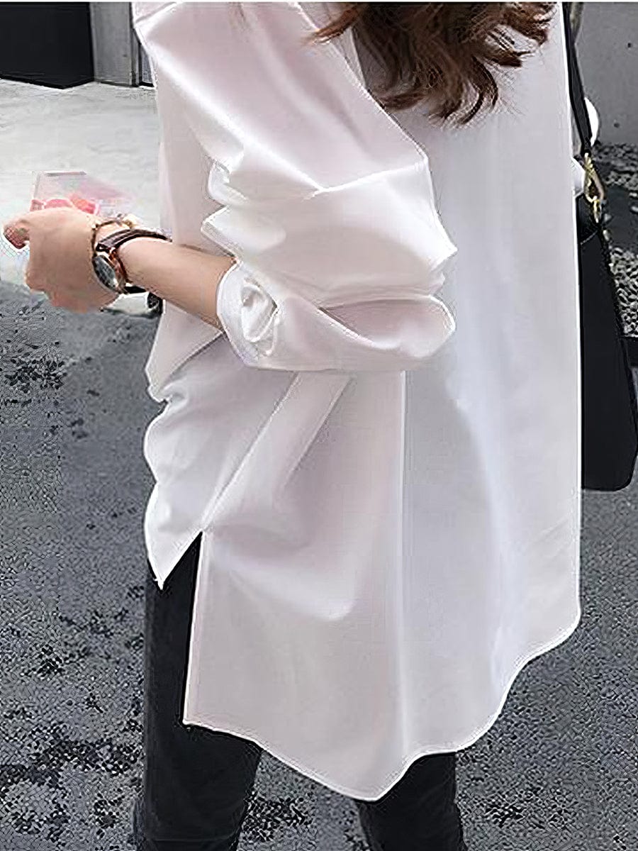 Chiffon Long Sleeve Solid Color V Neck Blouse
