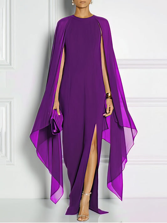 Chiffon Sleeveless Atmospheric Queen Fan Dress DRE2106291393PURS Purple / 2 (S)