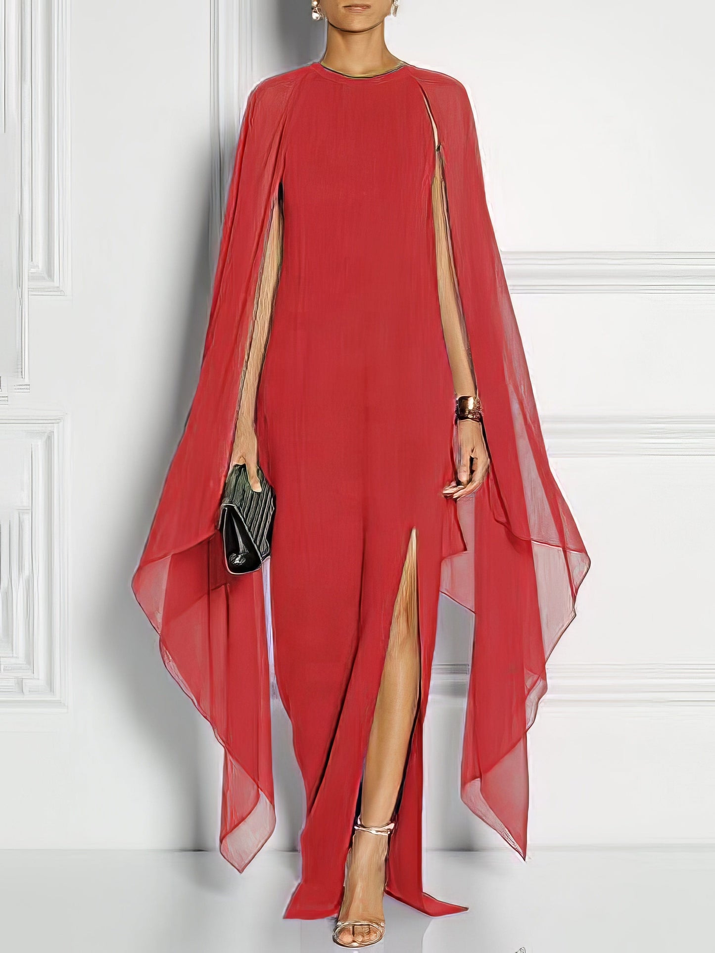 Chiffon Sleeveless Atmospheric Queen Fan Dress DRE2106291393REDS Red / 2 (S)