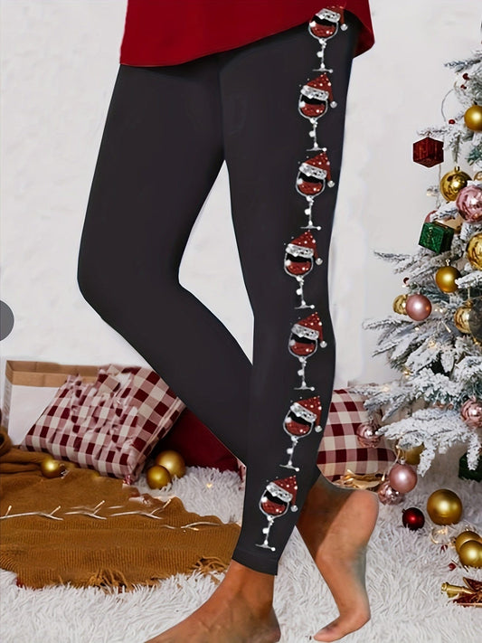 Christmas Santa Claus Print Elastic Waist Stretchy Leggings Pants