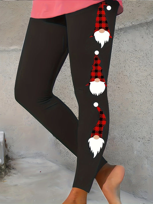 Christmas Santa Claus Printed Elastic Waist Stretchy Leggings Pants