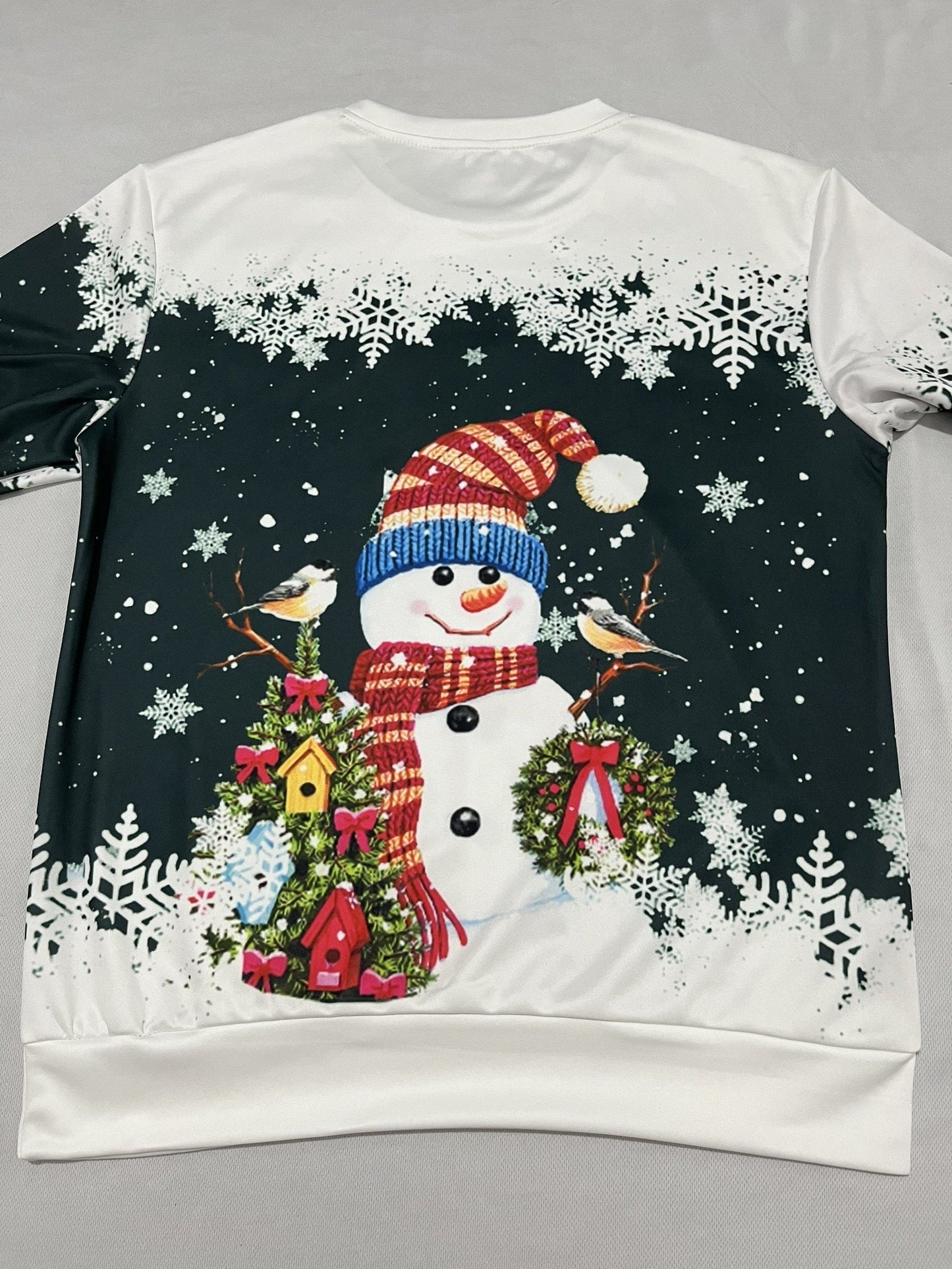 Christmas Snowman Printed Long Sleeve Round Neck Pullover Hoodie