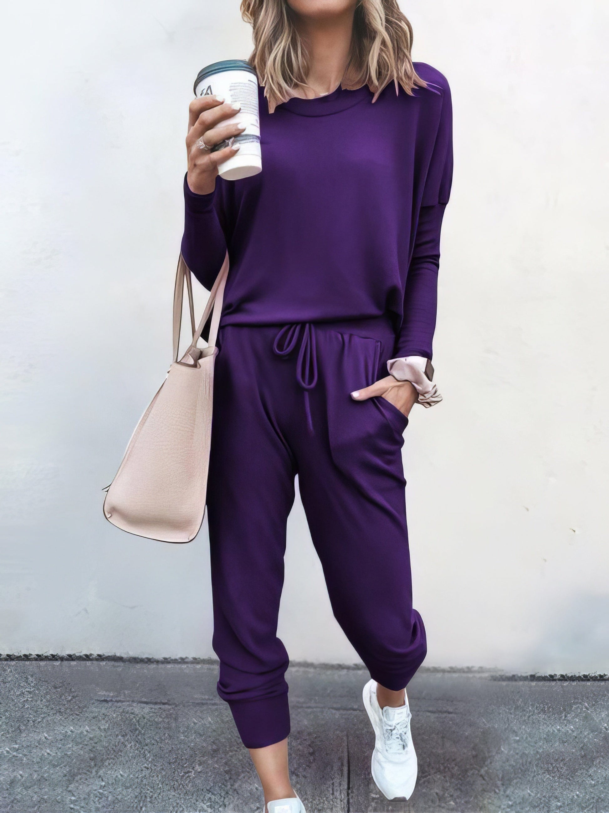 Color Long Sleeve Long Pants Pajamas Set LOU210304050PURS Purple / 2 (S)