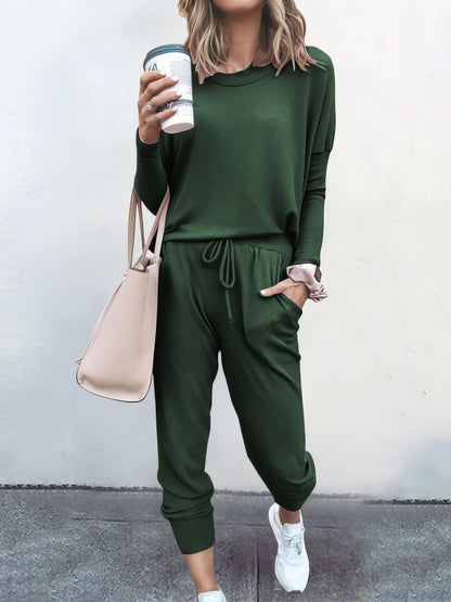 Color Long Sleeve Long Pants Pajamas Set LOU210304050DAGRES DarkGreen / 2 (S)