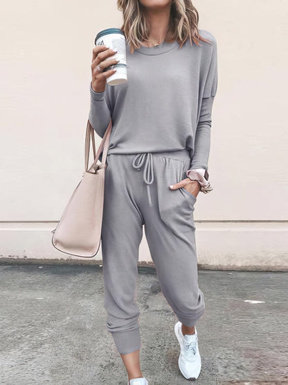 Color Long Sleeve Long Pants Pajamas Set LOU210304050BRGRES Gray / 2 (S)