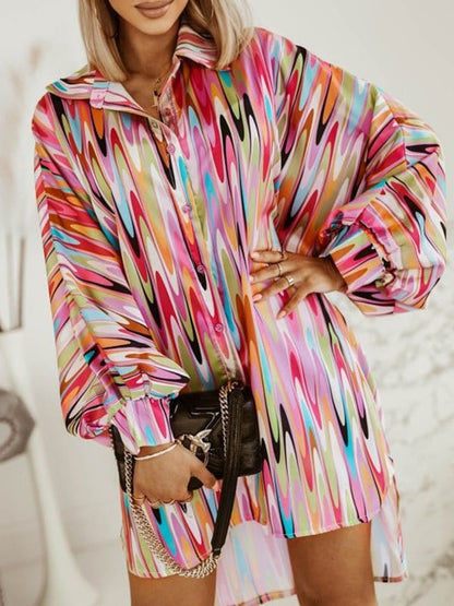 Colorful Long Sleeves Abstract Print Blouse BLO2212011926PINS Pink / 2 (S)