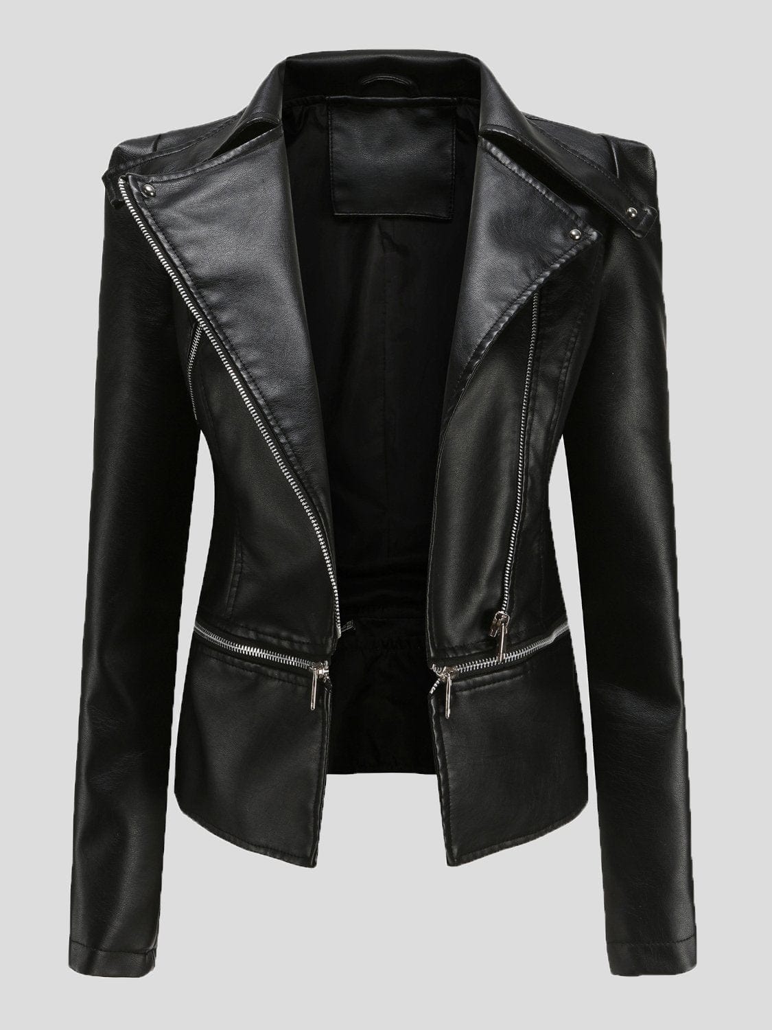 Detachable Hem Long Sleeve Fashion Leather Jacket JAC2110281172BLAS Black / 2 (S)