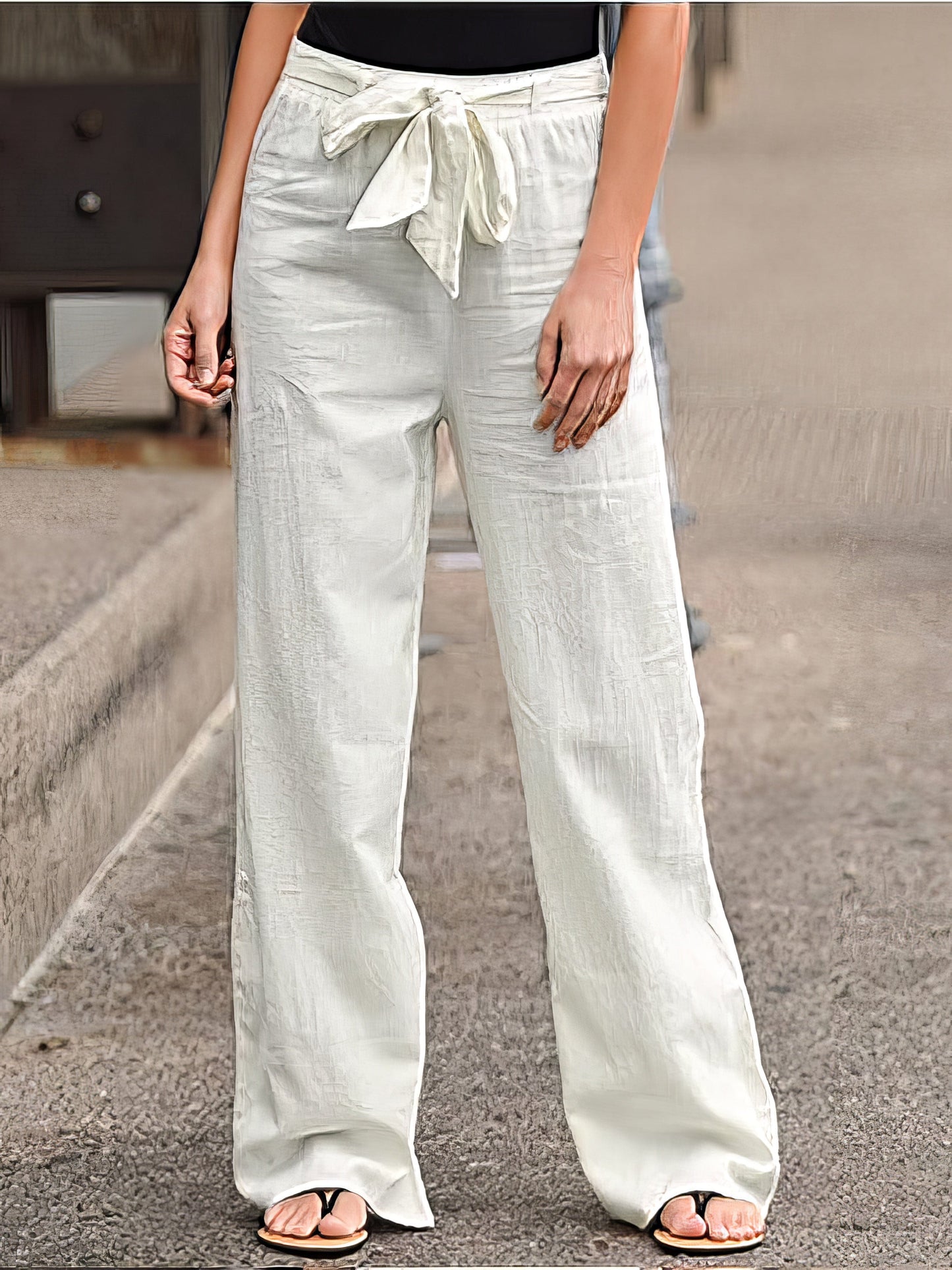 Elastic Waist Solid Color Cotton And Linen Wide-leg Loose Pants PAN210512109WHIS White / 2 (S)