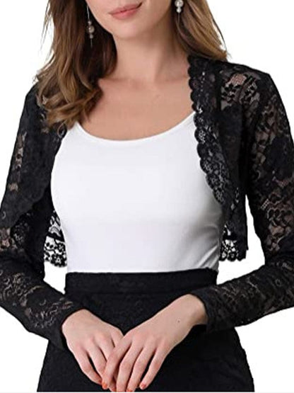 Elegant Crop Sheer Floral Lace Bolero Shrug Cardigan CAR2307190002BLAXL Black / 12 (XL)