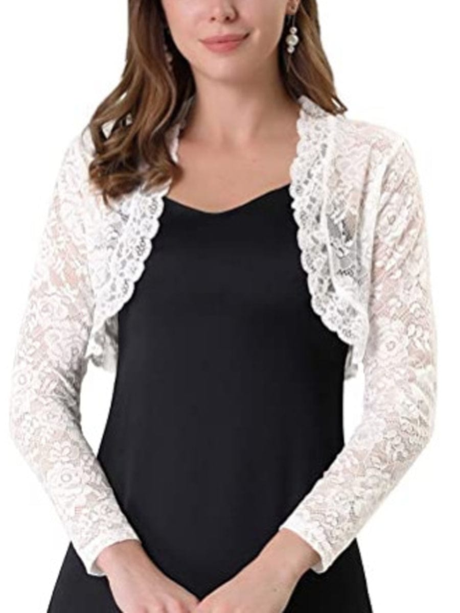 Elegant Crop Sheer Floral Lace Bolero Shrug Cardigan CAR2307190002WHIS White / 2 (S)