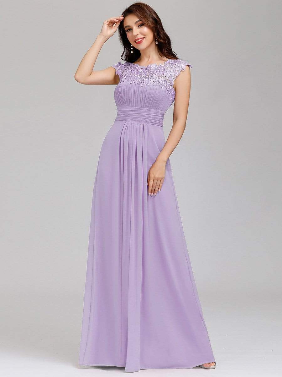 Elegant Maxi Long Lace Bridesmaid Dress with Cap Sleeve DRE230978243LVD4 Violet / 4