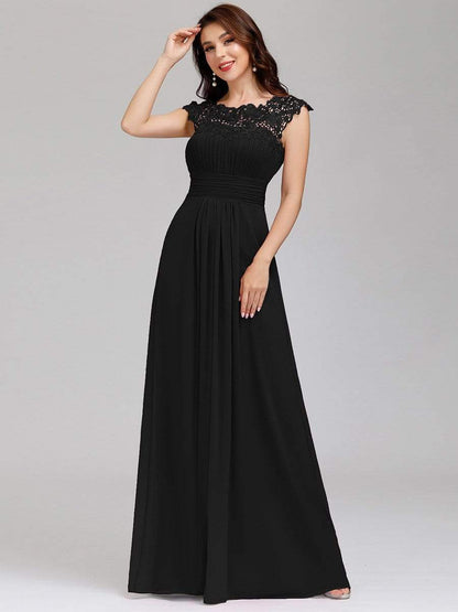Elegant Maxi Long Lace Bridesmaid Dress with Cap Sleeve DRE230978253BLK4 Black / 4