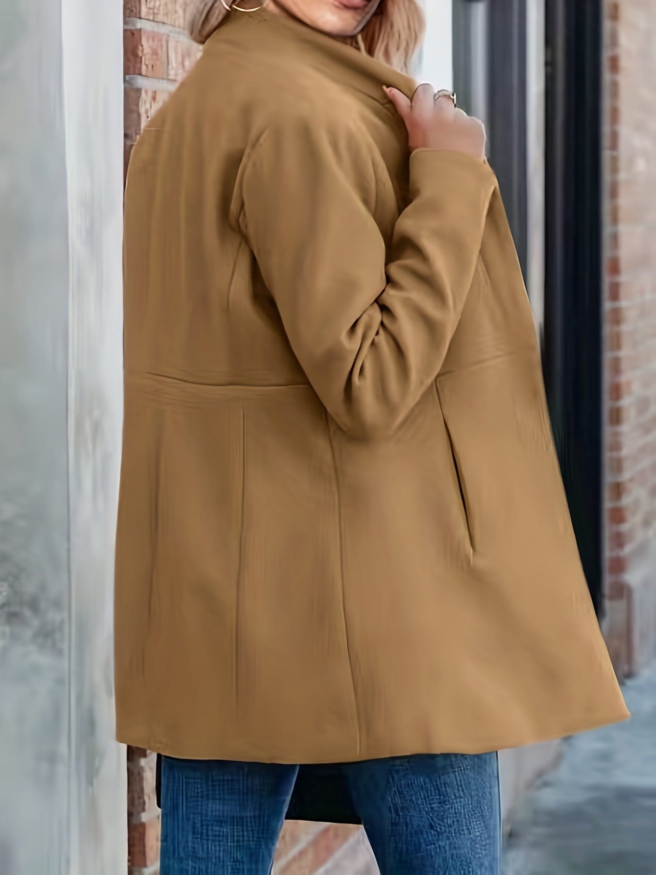 Elegant Solid Stand Collar Pocket Open Front Long Sleeve Blazer