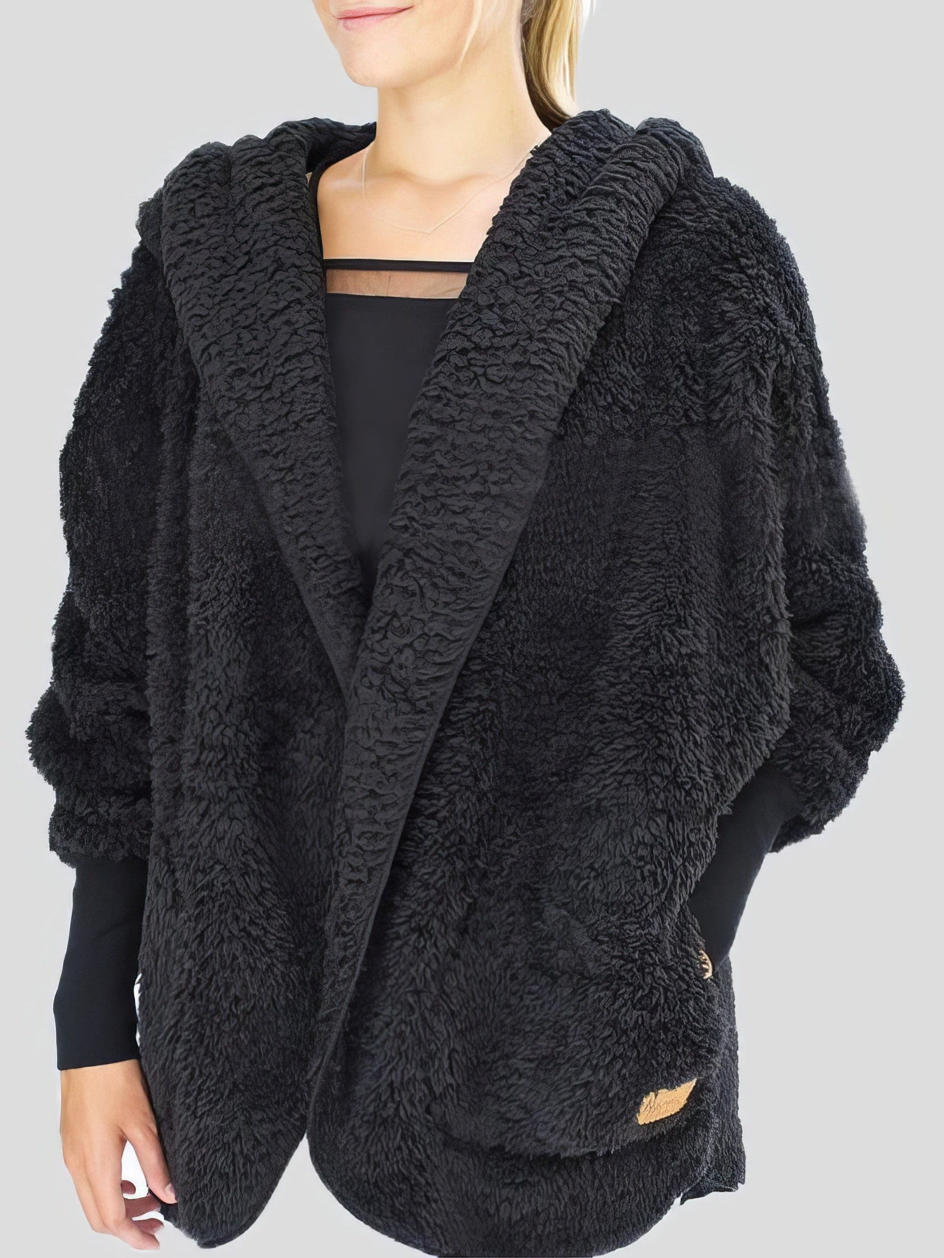 Fashion Furry Hooded Pocket Coat COA2111111298BLAS Black / 2 (S)
