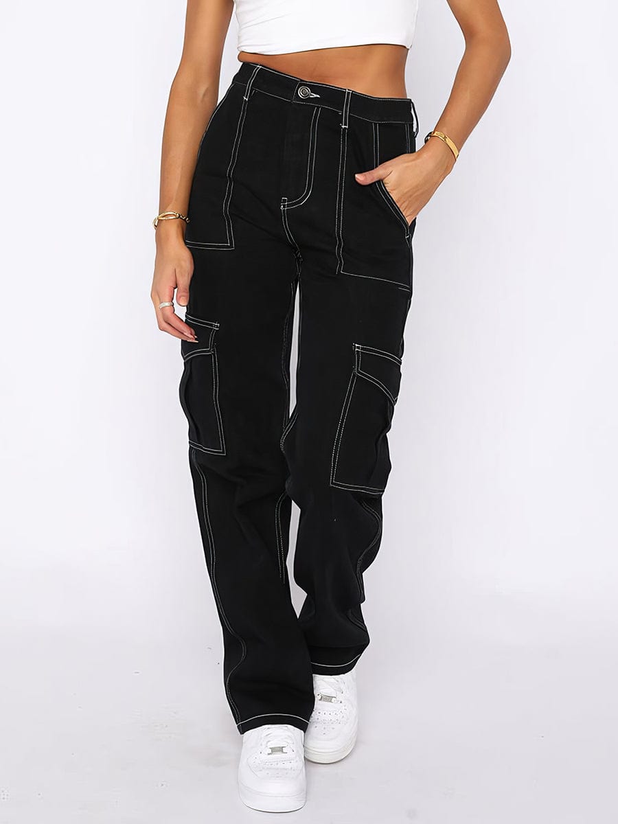 Fashion Low Waist Straight Multi Pocket Pants TRO2304120012BLAS Black / 2 (S)