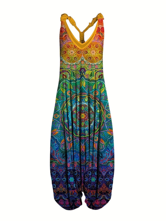 Floral Print Sleeveless Wide-Leg Casual Jumpsuit