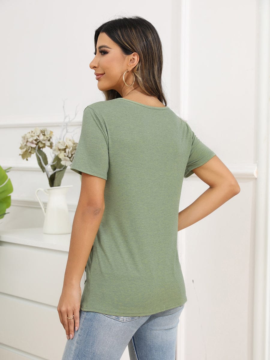 Irregular Button Short Sleeve Round Neck T-Shirt