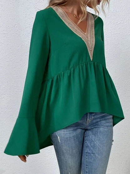 Lace Panel Flare Sleeve Blouse