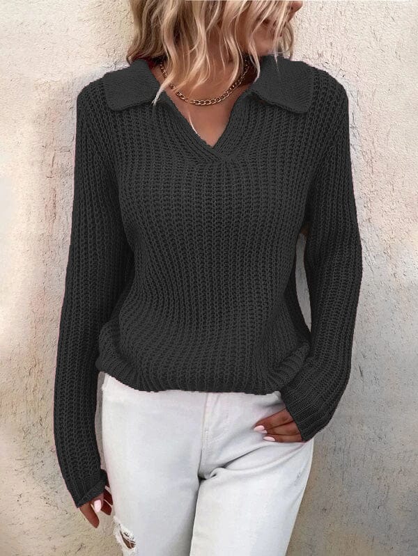 Lapel Solid Slim Fit Knit Sweater SWE2208191377BLAS Black / 2 (S)