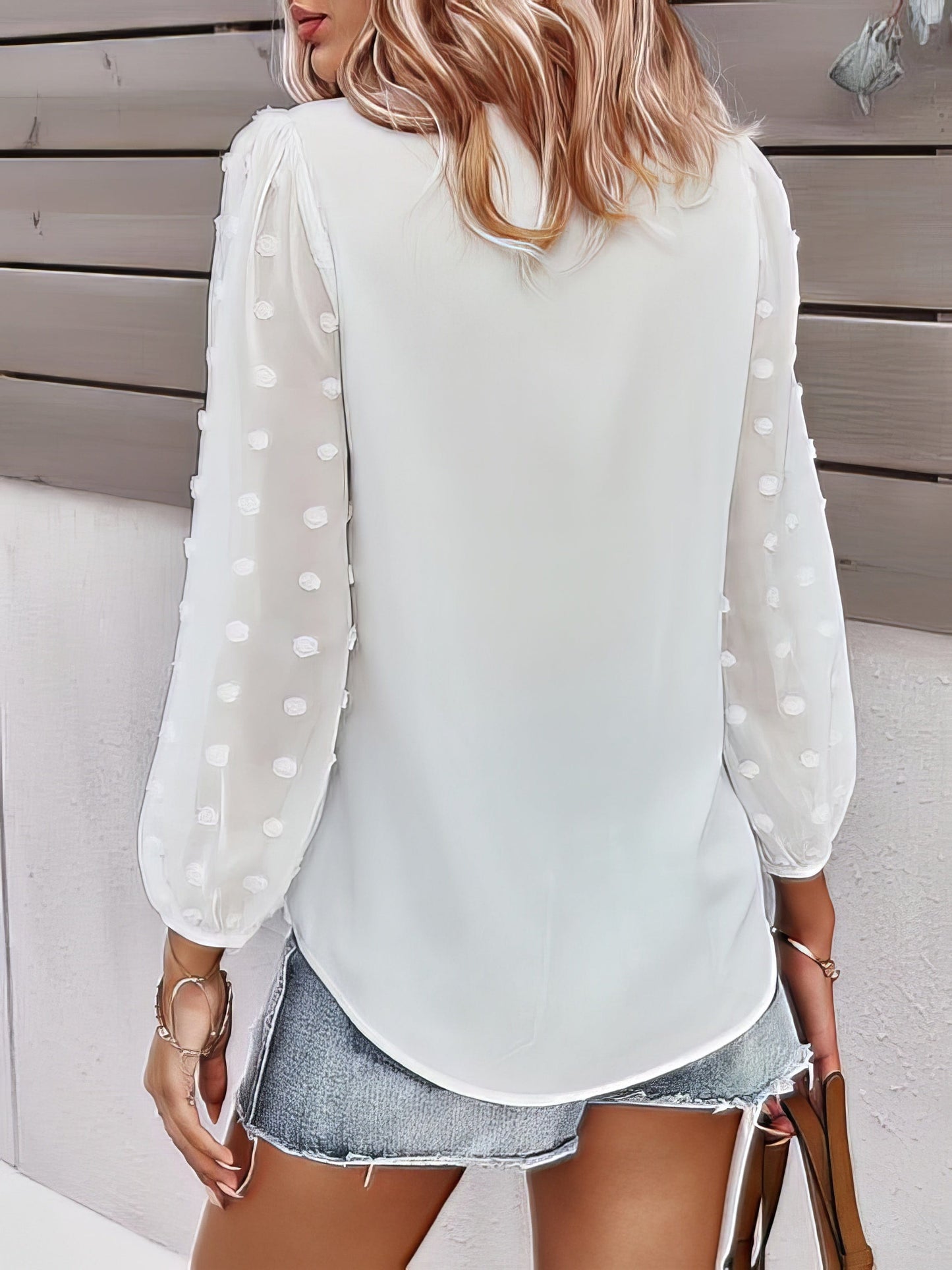 Long-sleeved Casual V Neck Solid Blouse