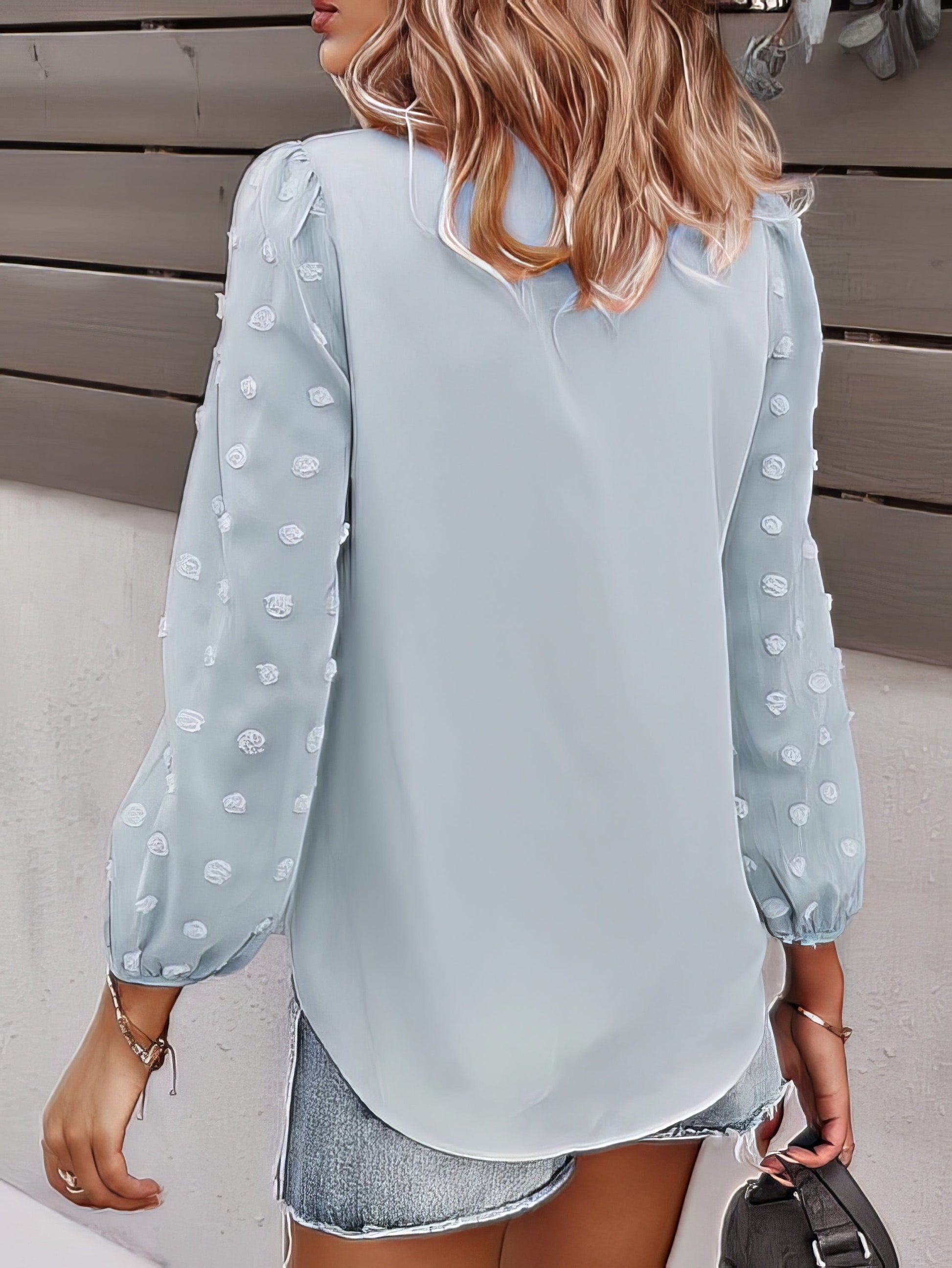Long-sleeved Casual V Neck Solid Blouse
