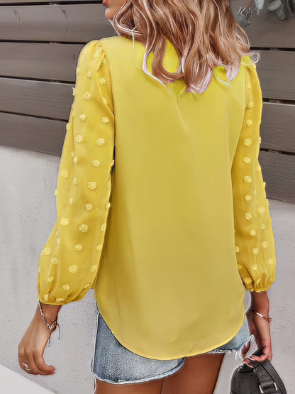 Long-sleeved Casual V Neck Solid Blouse