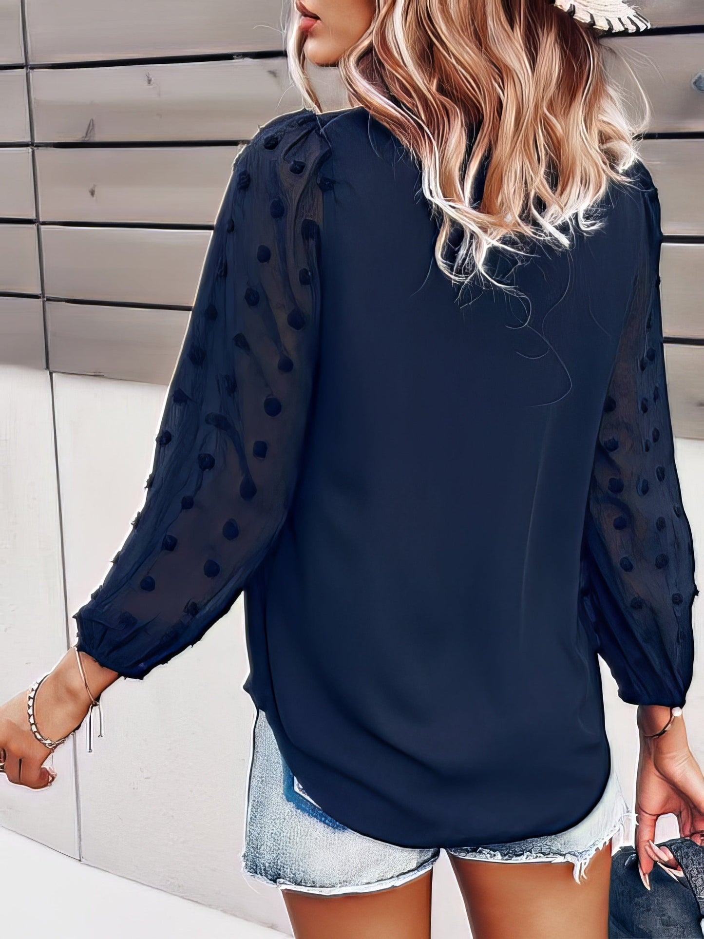 Long-sleeved Casual V Neck Solid Blouse