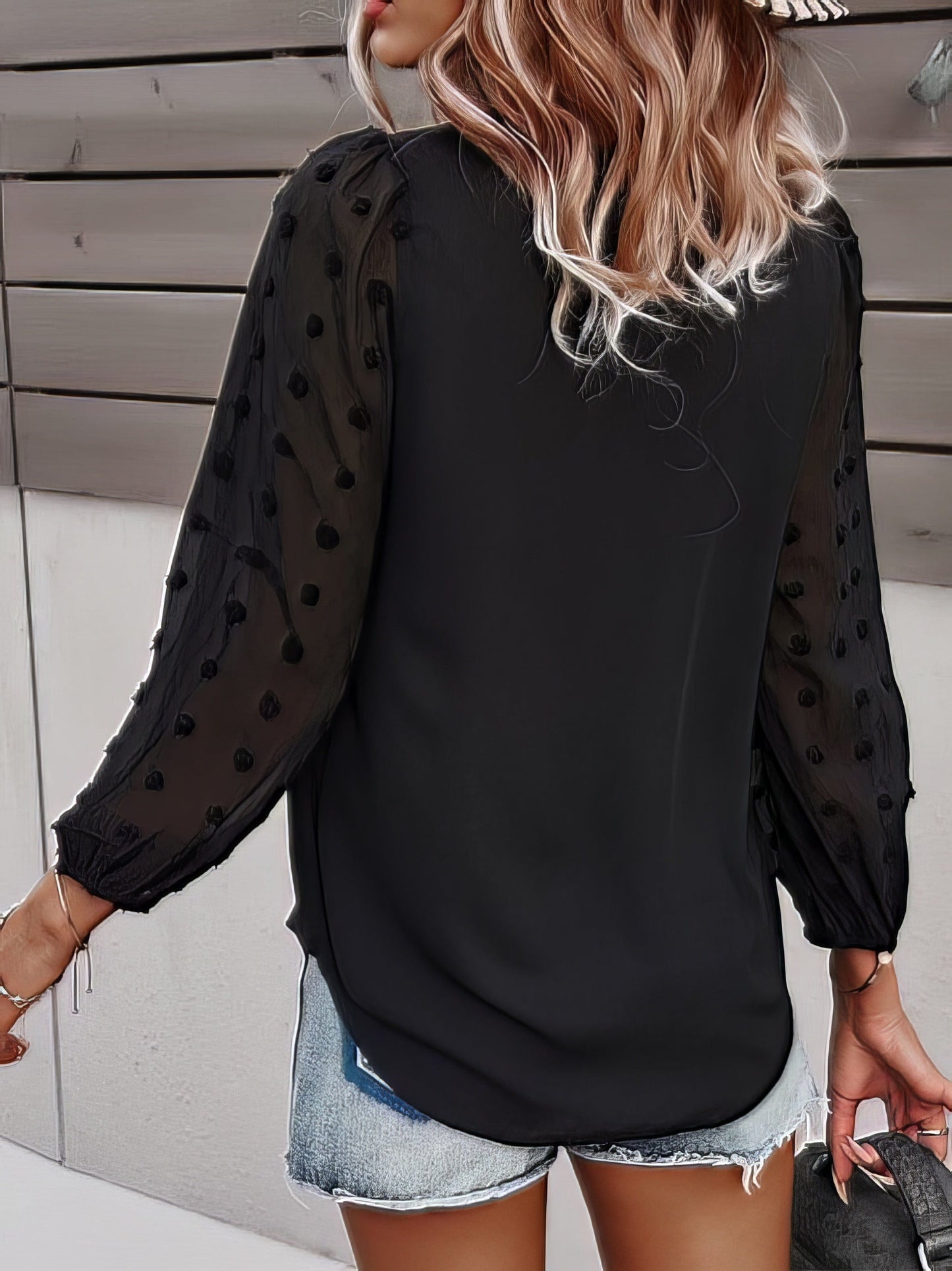 Long-sleeved Casual V Neck Solid Blouse