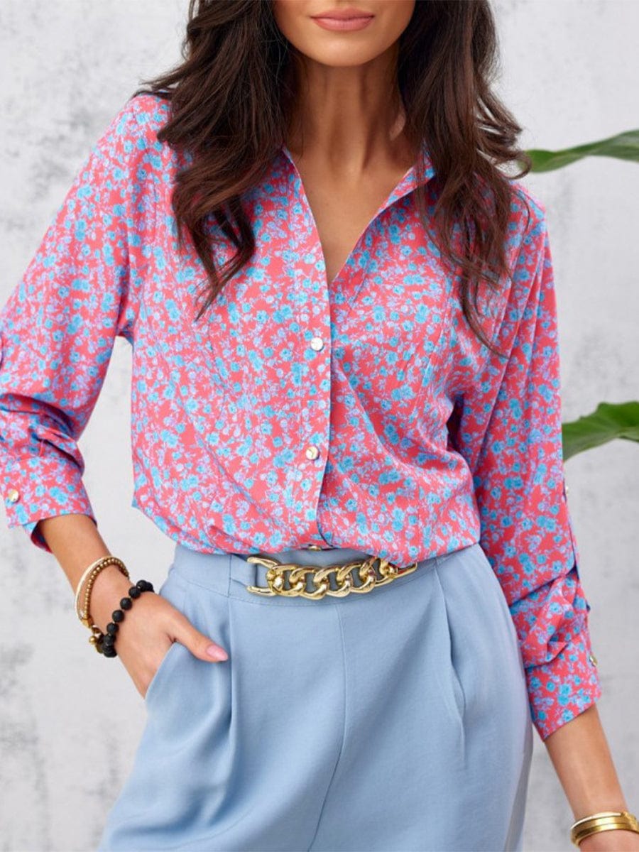 Loose And Elegant Printed Breasted Blouse BLO2303290054PINS Pink / 2 (S)