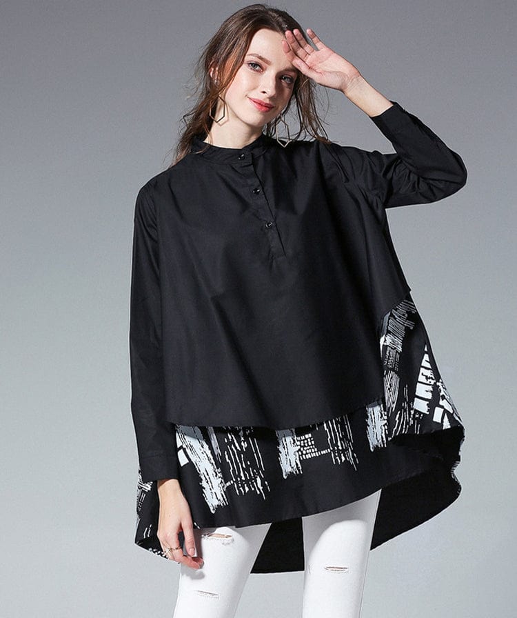 Loose Fashion Versatile Printed Blouse BLO2303160035BLAL Black / 8/10 (L)